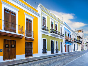 photo of Old San Juan with a brightly yellow-painted building